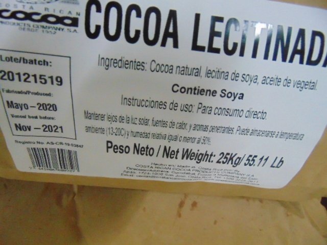 ROBO DE 280 SACOS DE COCOA NATURAL LECITINADA